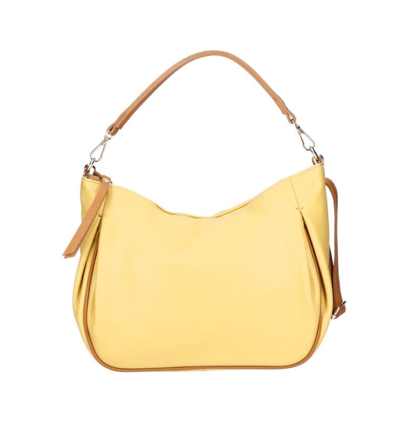Leren Schoudertas Rosan geel gele ruime zacht leren schoudertas cognac hengsel details leder tassen dames kopen bestellen