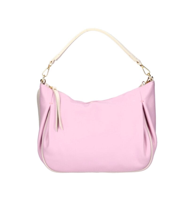 Leren Schoudertas Rosan licht roze ruime zacht leren schoudertas beige hengsel details leder tassen dames kopen bestellen zij