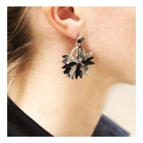 Oorbellen-Bling-Leaf-zwart-zilveren-glas-oorbellen-oorhangers-dames-sieraden-kerst-chique-sexy-oorbellen-fashion-musthaves-model model