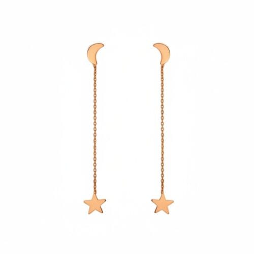 Oorbellen Chain Star Moon-Moon-rose-lange-hang-oorbellen-dames-sieraden-kopen-bestellen