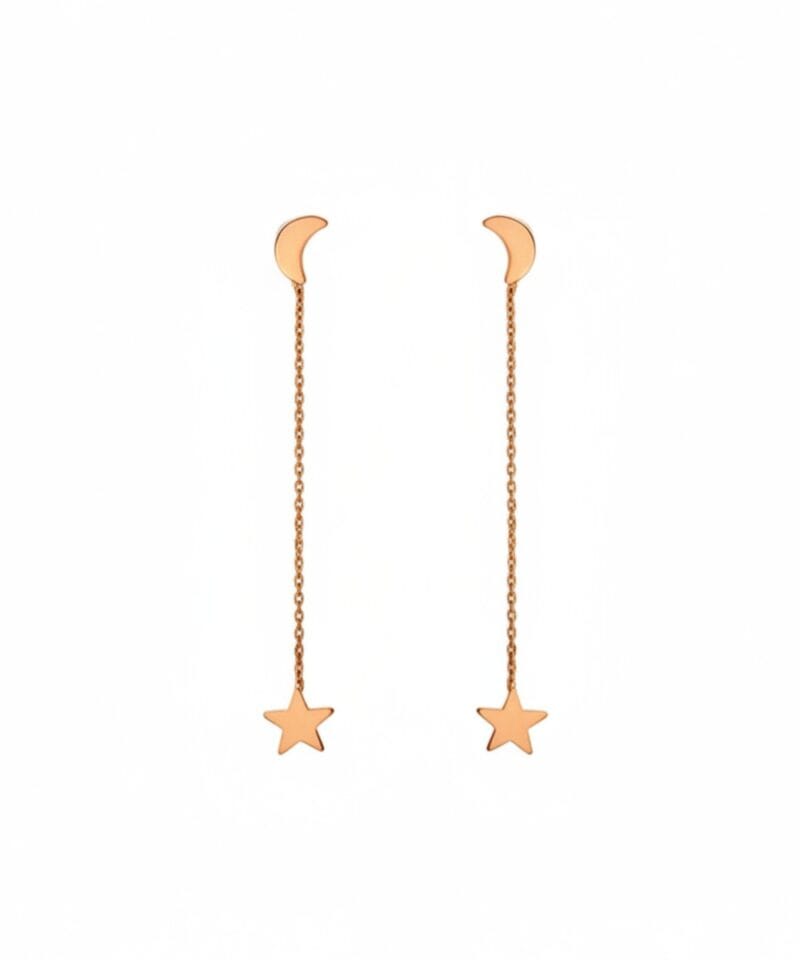 Oorbellen Chain Star Moon-Moon-rose-lange-hang-oorbellen-dames-sieraden-kopen-bestellen