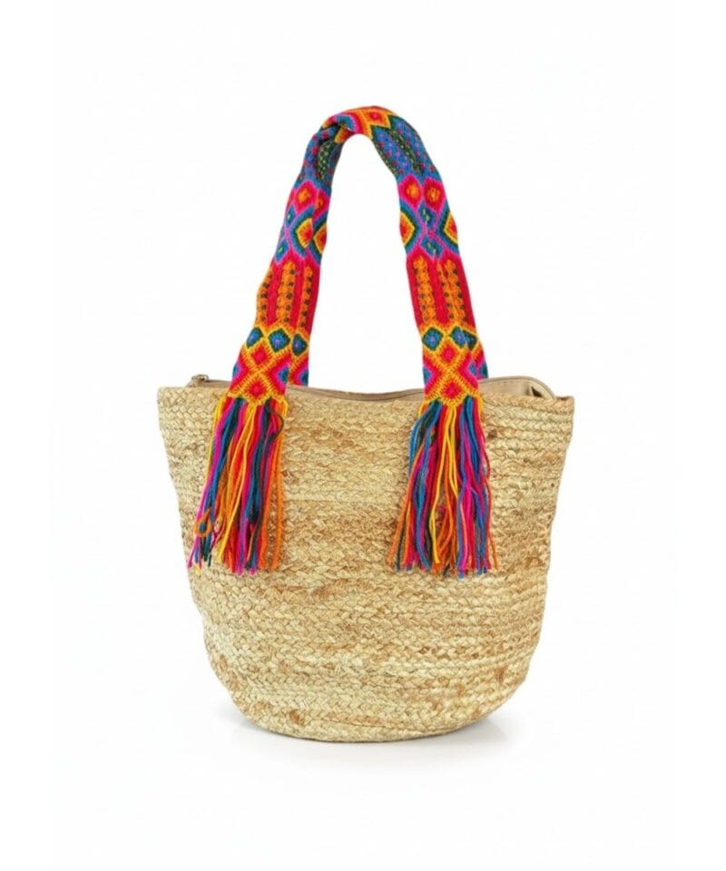 Strandtas Boho Ibiza jutte manden strandtassen tassen kleurrijke hengsels boho tas kopen bestellen