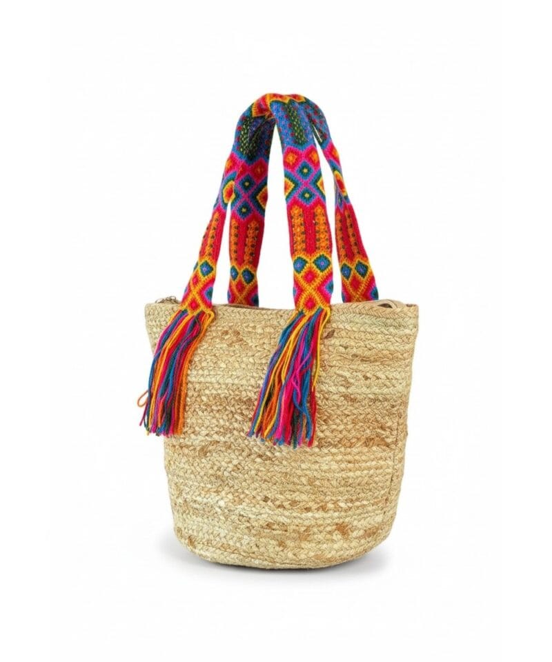 Strandtas Boho Ibiza jutte manden strandtassen tassen kleurrijke hengsels boho tas kopen bestellen fashion