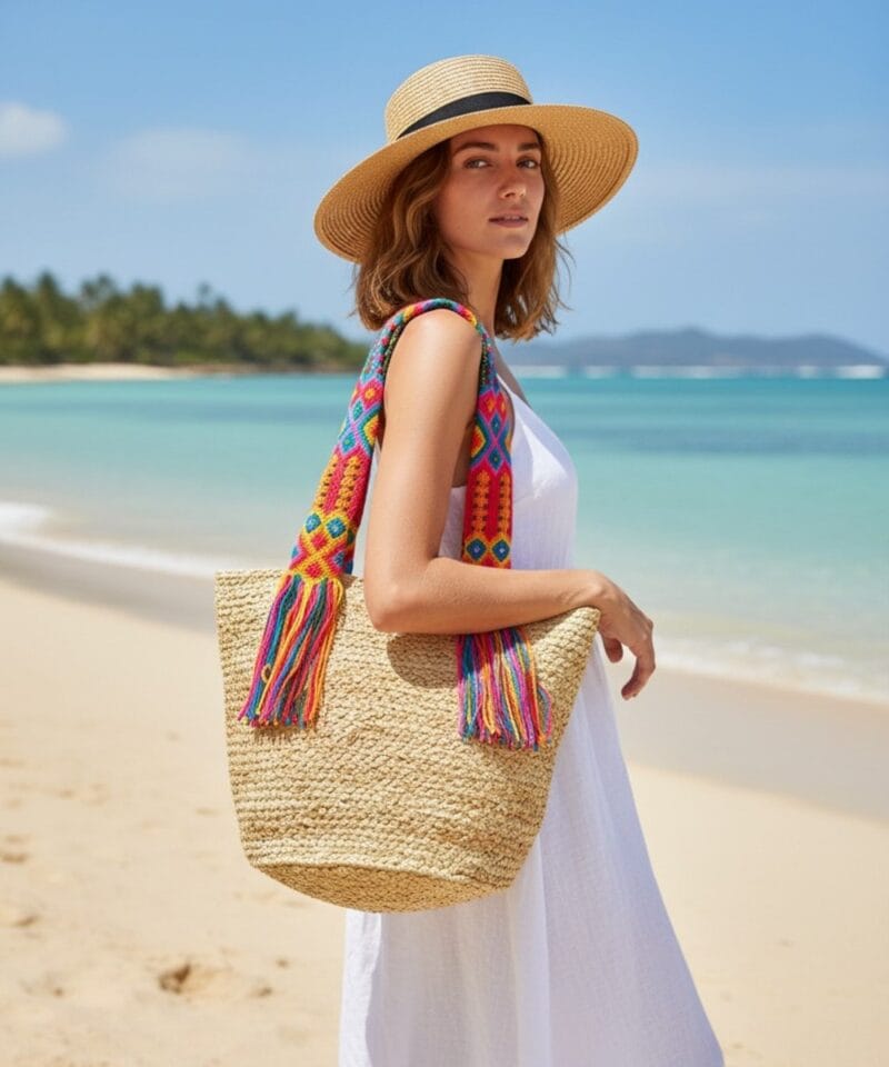 Strandtas Boho Ibiza jutte manden strandtassen tassen kleurrijke hengsels boho tas kopen bestellen model