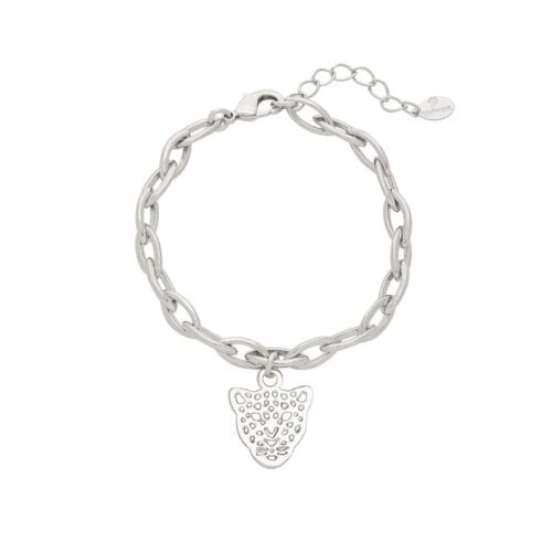 Zilveren Armband Panter Dreams-zilver-zilveren-schakelarmband-dierenkop-bedel-trendy-vergulde-bracelets