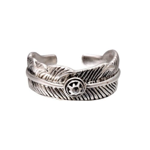 Zilveren Ring Feather Circle-boho-zilver-dames-ringen-veertje-zilvere-open-achterkant-accessoires-rings-online-kopen-goedkoop