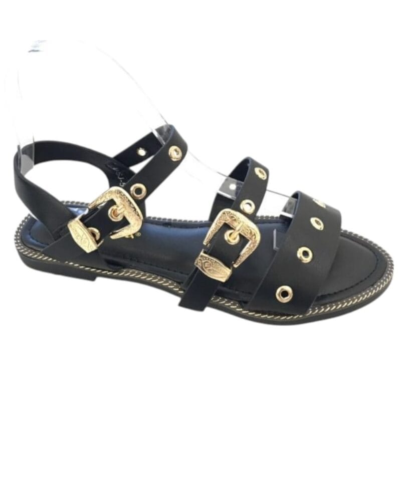 Zwarte Sandalen Gold Buckle-zwart-platte-teensandalen-open-teen-slippers-gouden-gesp-en-studs-fashion-schoenen-600x600-Photoroom
