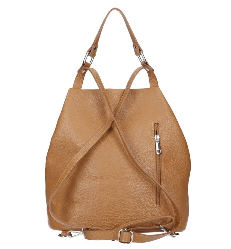Leren Rugtas Azelia cognac dames rugtassen ritsen handtas luxe ruime rugtas kopen bestellen kantoor school achterkant