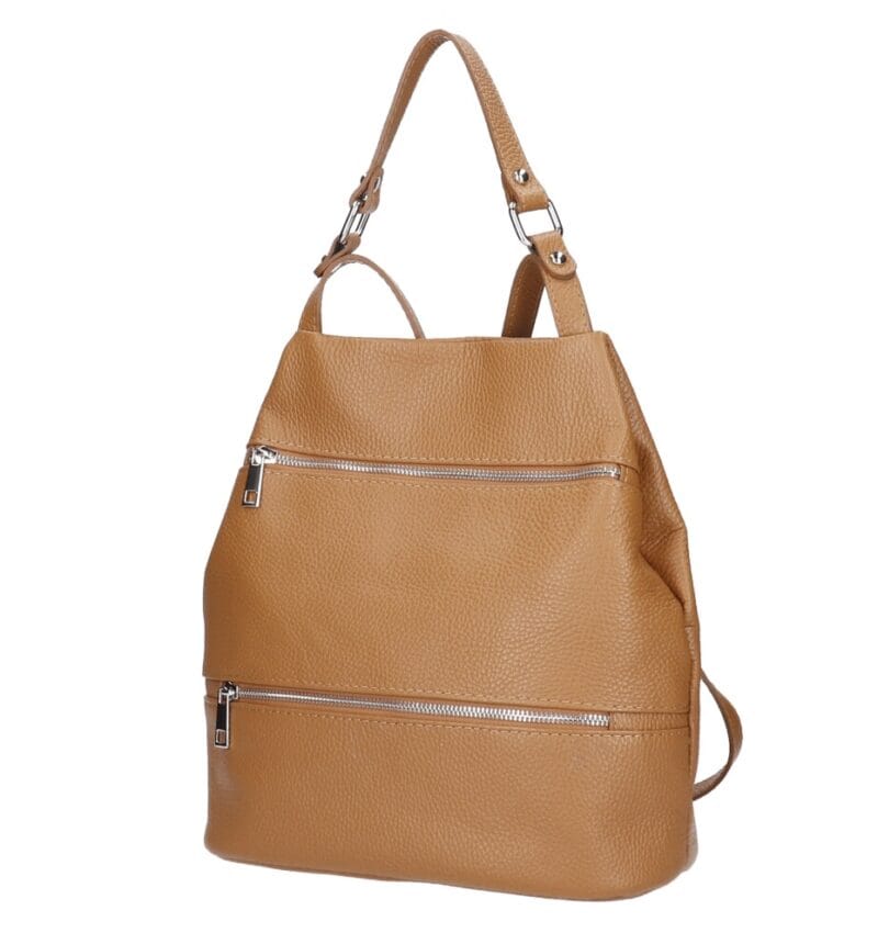 Leren Rugtas Azelia cognac dames rugtassen ritsen handtas luxe ruime rugtas kopen bestellen kantoor school zij