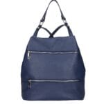 Leren Rugtas Azelia jeansblauw jeans blauwe dames rugtassen ritsen handtas luxe ruime rugtas kopen bestellen kantoor school