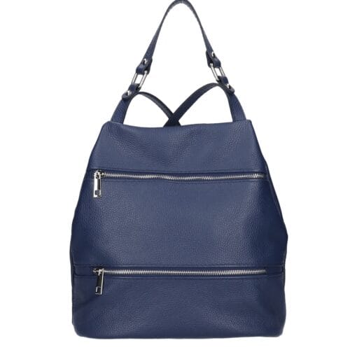 Leren Rugtas Azelia jeansblauw jeans blauwe dames rugtassen ritsen handtas luxe ruime rugtas kopen bestellen kantoor school