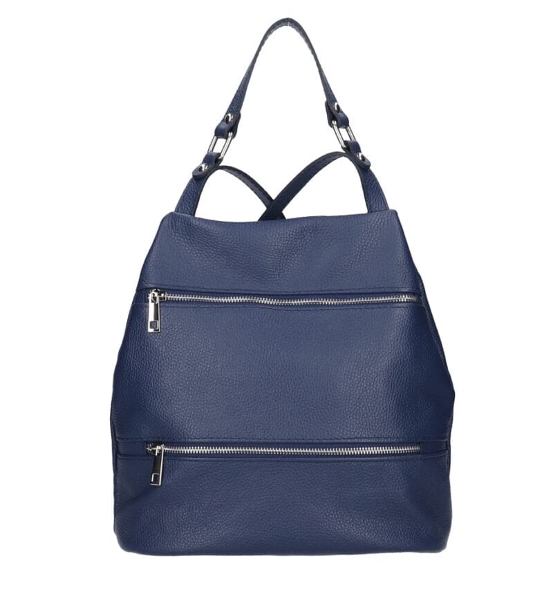 Leren Rugtas Azelia jeansblauw jeans blauwe dames rugtassen ritsen handtas luxe ruime rugtas kopen bestellen kantoor school