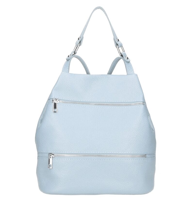 Leren Rugtas Azelia lichtblauw babyblauwe dames rugtassen ritsen handtas luxe ruime rugtas kopen bestellen kantoor school
