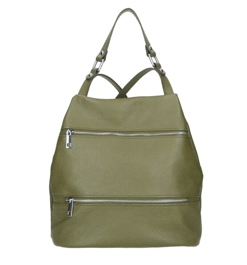 Leren Rugtas Azelia olijfgroen groene dames rugtassen ritsen handtas luxe ruime rugtas kopen bestellen kantoor school