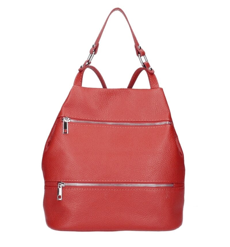 Leren Rugtas Azelia rood rode dames rugtassen ritsen handtas luxe ruime rugtas kopen bestellen kantoor school