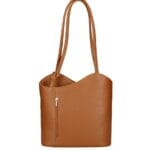 Leren Rugtas Patty cognac met cognac voering schoudertas chique trendy dames kopen bestellen