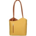 Leren Rugtas Patty geel gele met cognac voering schoudertas chique trendy dames kopen bestellen