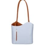 Leren Rugtas Patty lichtblauw babyblauw blauwe met cognac voering schoudertas chique trendy dames kopen bestellen