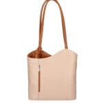 Leren Rugtas Patty roze met cognac voering schoudertas chique trendy dames kopen bestellen