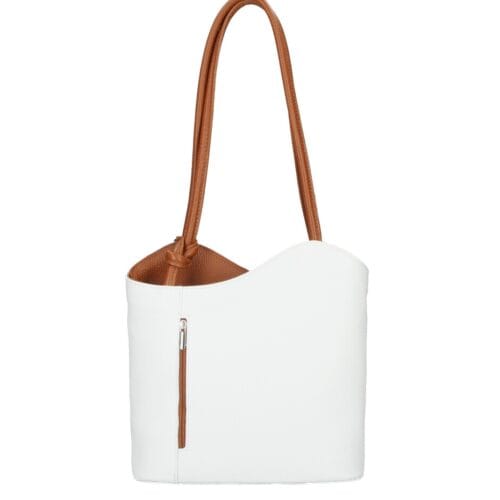 Leren Rugtas Patty wit witte met cognac voering schoudertas chique trendy dames kopen bestellen