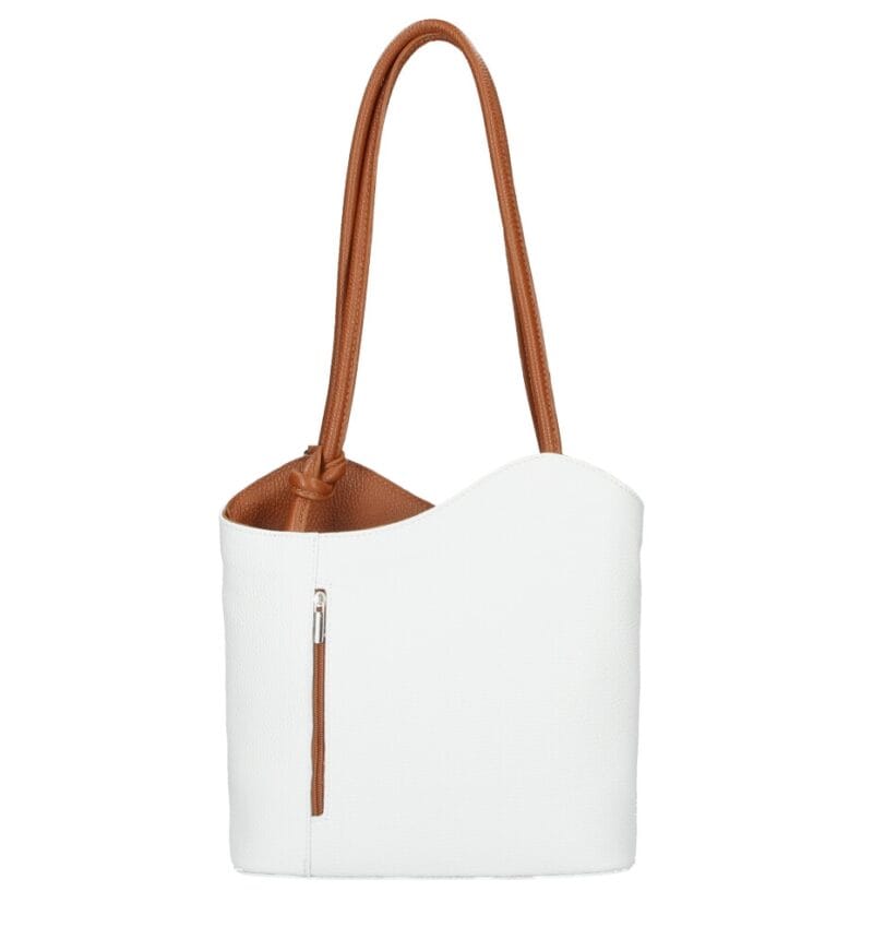 Leren Rugtas Patty wit witte met cognac voering schoudertas chique trendy dames kopen bestellen