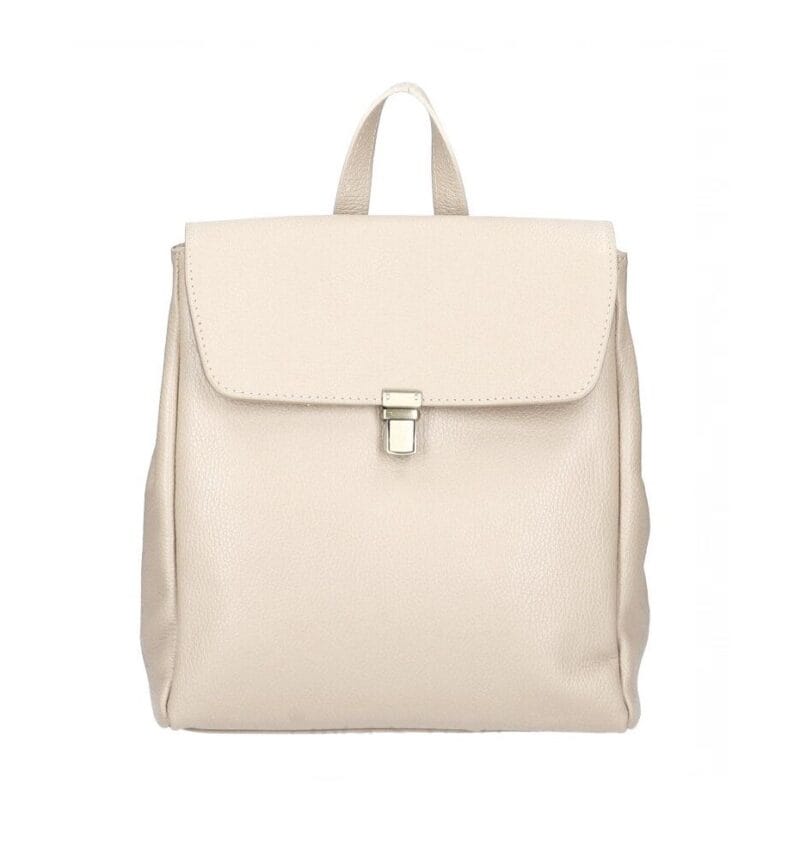 Leren Rugtas Zavia beige ruime leer rugtassen dames meerdere vakken zilver beslag school werk kopen bestellen