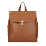 Leren Rugtas Zavia donker cognac ruime leer rugtassen dames meerdere vakken zilver beslag school werk kopen bestellen