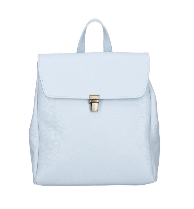Leren Rugtas Zavia licht blauw blauwe ruime leer rugtassen dames meerdere vakken zilver beslag school werk kopen bestellen