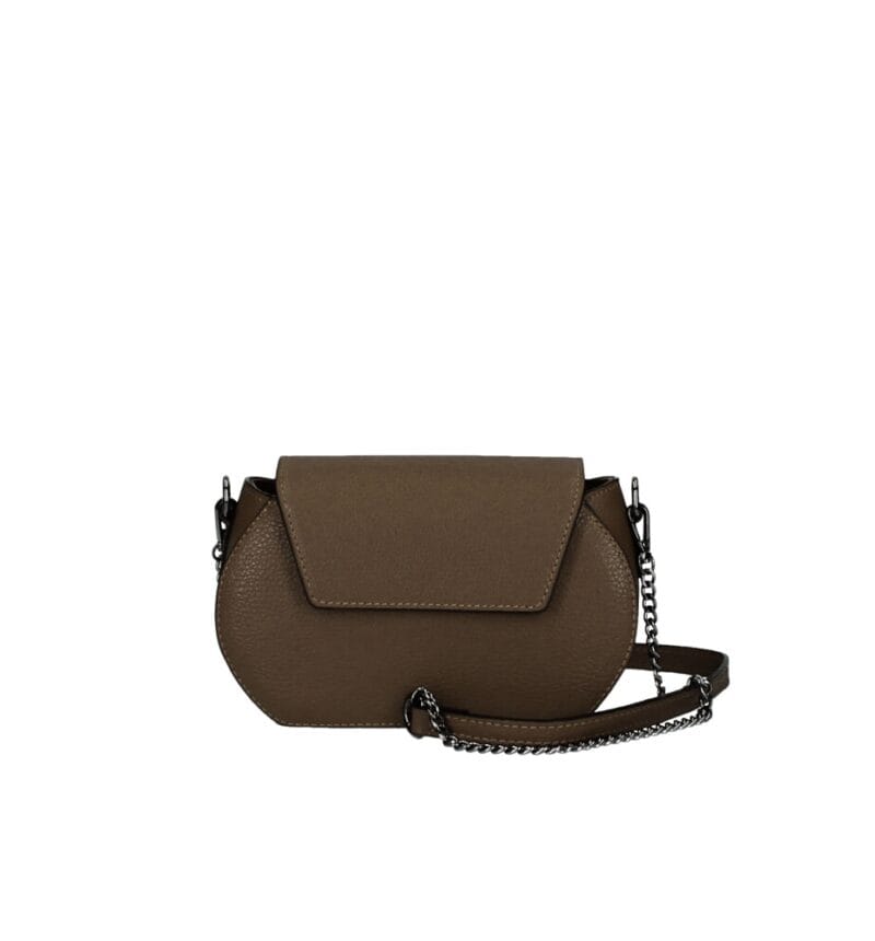 Leren Schoudertas Atena donkerbruin bruine leren schoudertassen donker metalen kettinghengsel crossbodytassen kopen bestellen italie
