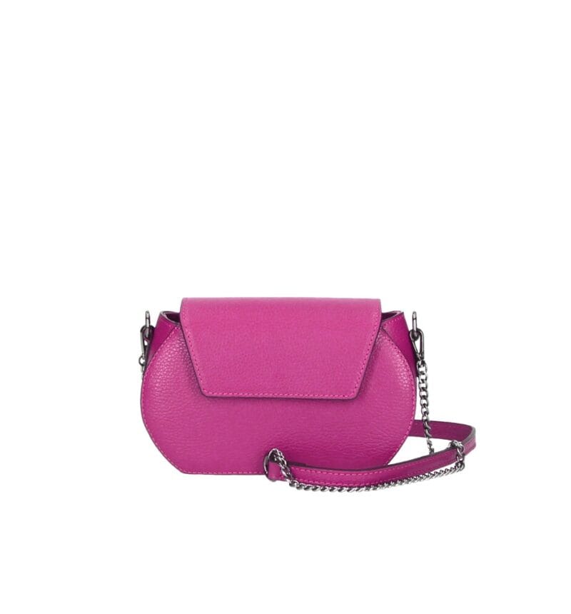 Leren Schoudertas Atena fuchsia leren schoudertassen donker metalen kettinghengsel crossbodytassen kopen bestellen italie