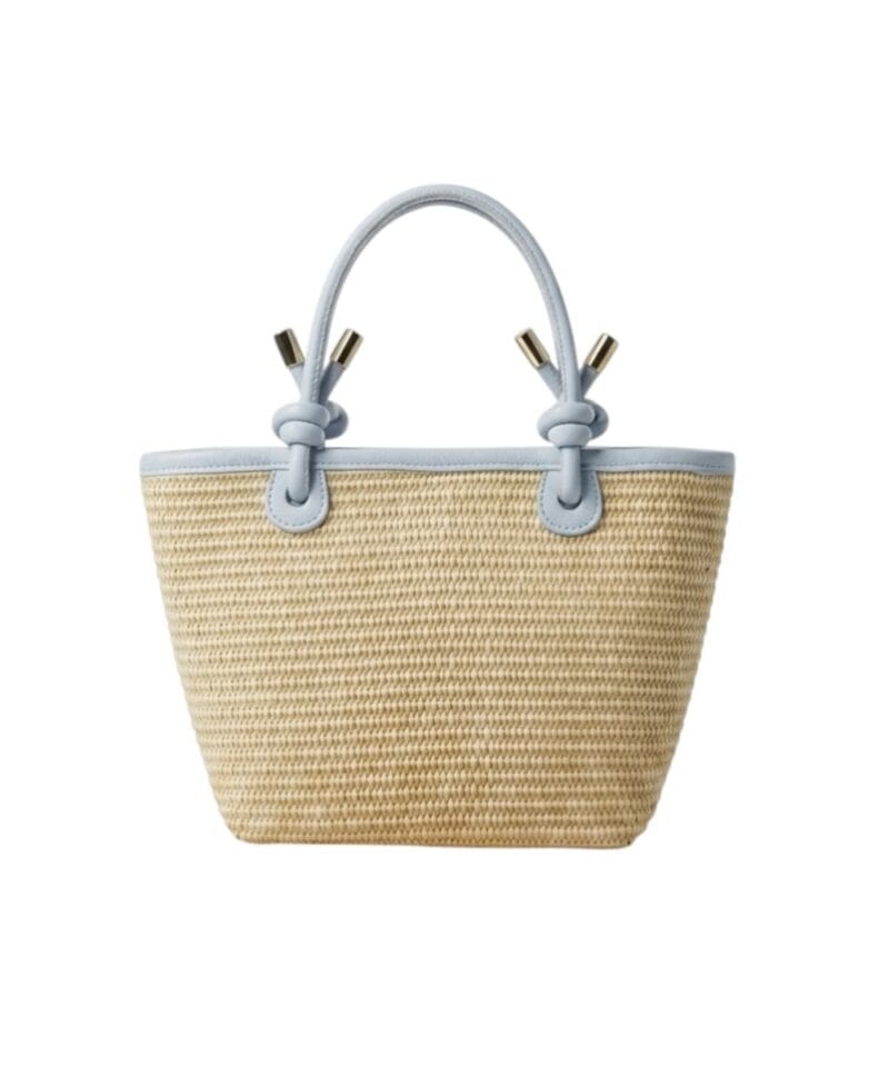 Rattan Handtas Leren Hengsels mand lichtblauw babyblauw chique dames tassen lang leren hengsel
