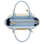 Rattan Handtas Leren Hengsels mand lichtblauw babyblauw chique dames tassen lang leren hengsel bovenkant