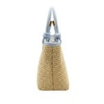 Rattan Handtas Leren Hengsels mand lichtblauw babyblauw chique dames tassen lang leren hengsel zij
