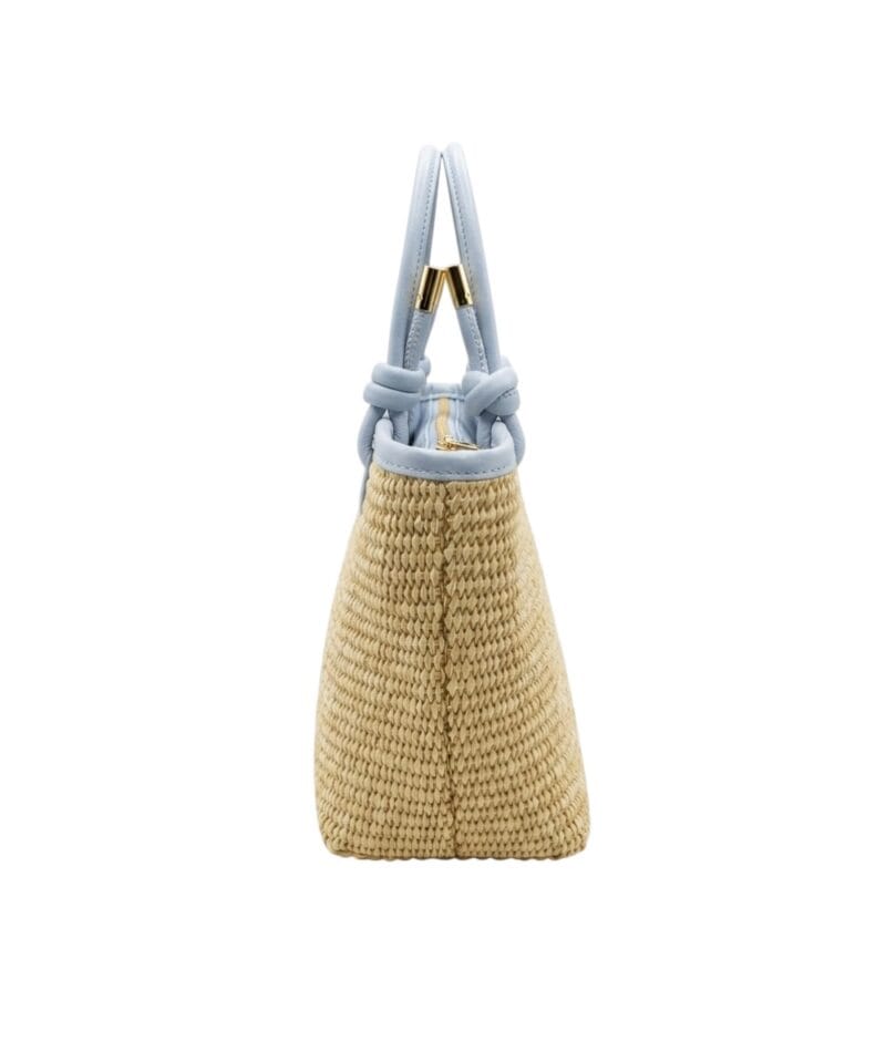 Rattan Handtas Leren Hengsels mand lichtblauw babyblauw chique dames tassen lang leren hengsel zij