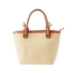 Rattan Handtas Leren Hengsels met knoopdetails mand cognac chique dames tassen lang leren hengsel