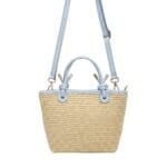 Rattan Handtas Leren Hengsels met knoopdetails mand lichtblauw babyblauw chique dames tassen lang leren hengsel