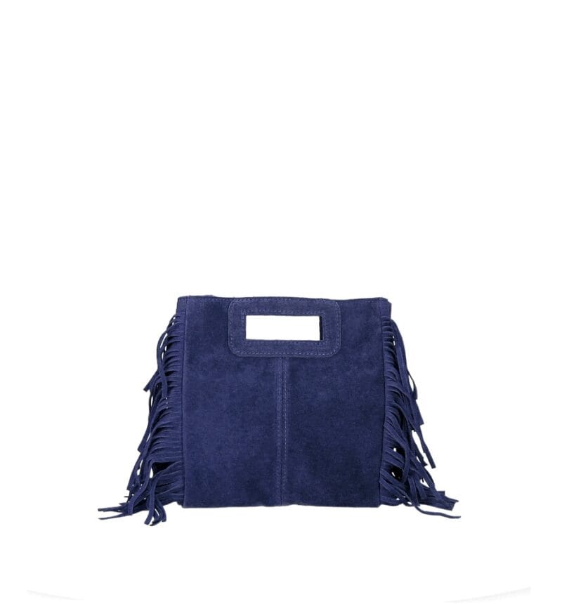 Suede Handtas Lauren Fringe donkerblauw blauwe navy trendy dames schoudertassen leer suede fringe zijkanten