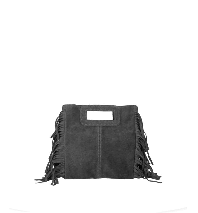Suede Handtas Lauren Fringe donkergrijs grijze trendy dames schoudertassen leer suede fringe zijkanten