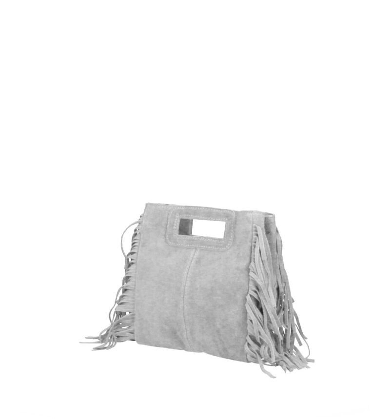 Suede Handtas Lauren Fringe grijs grijze trendy dames schoudertassen leer suede fringe zijkanten