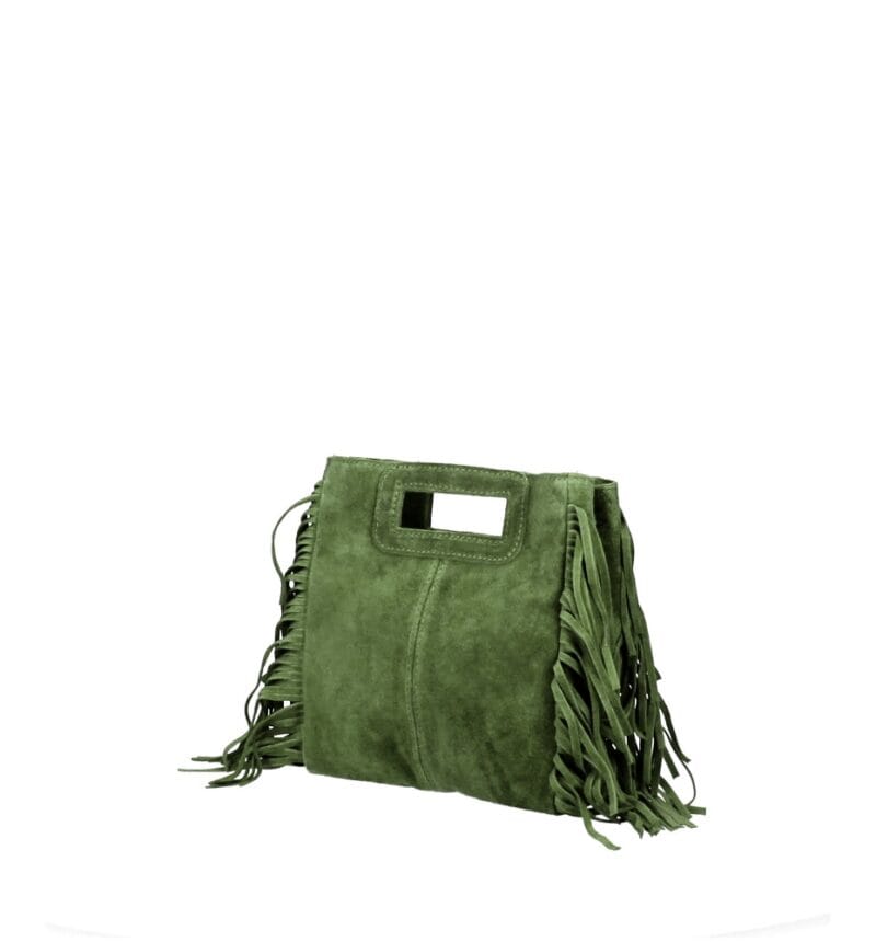 Suede Handtas Lauren Fringe legergroen groene trendy dames schoudertassen leer suede fringe zijkanten
