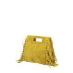 Suede Handtas Lauren Fringe mosterdgeel gele trendy dames schoudertassen leer suede fringe zijkanten