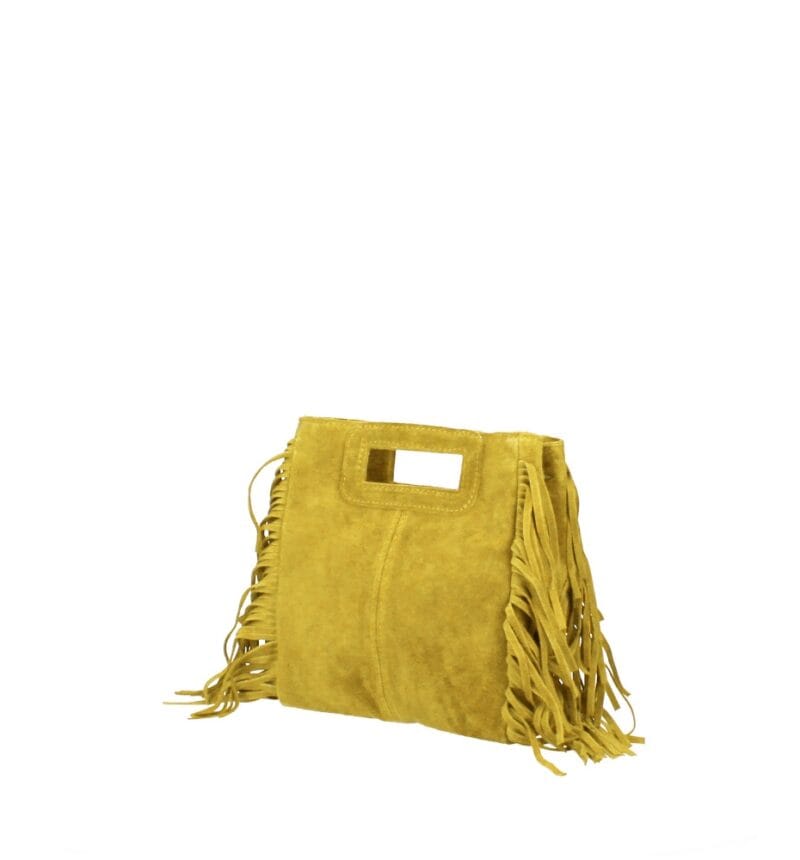 Suede Handtas Lauren Fringe mosterdgeel gele trendy dames schoudertassen leer suede fringe zijkanten