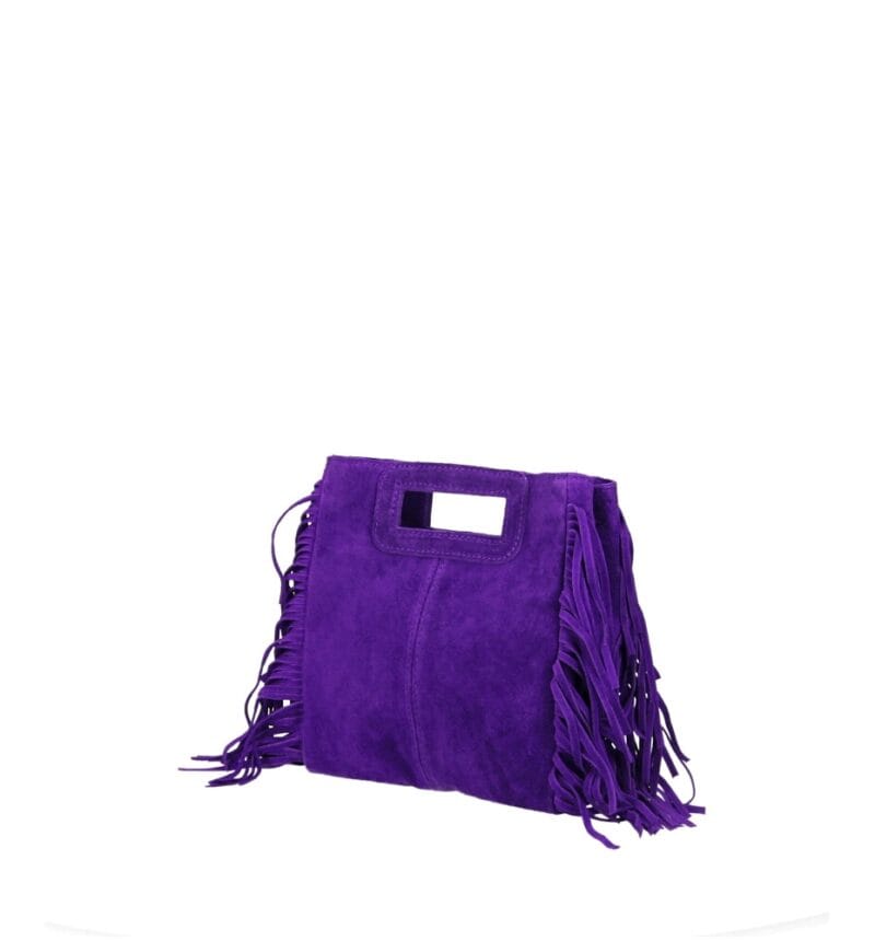 Suede Handtas Lauren Fringe paars paarse mauve trendy dames schoudertassen leer suede fringe zijkanten