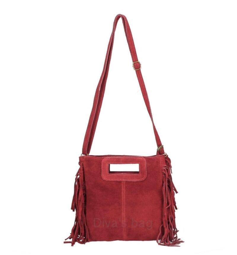 Suede Handtas Lauren Fringe rood rode trendy dames schoudertassen leer suede fringe zijkanten lang hengsel