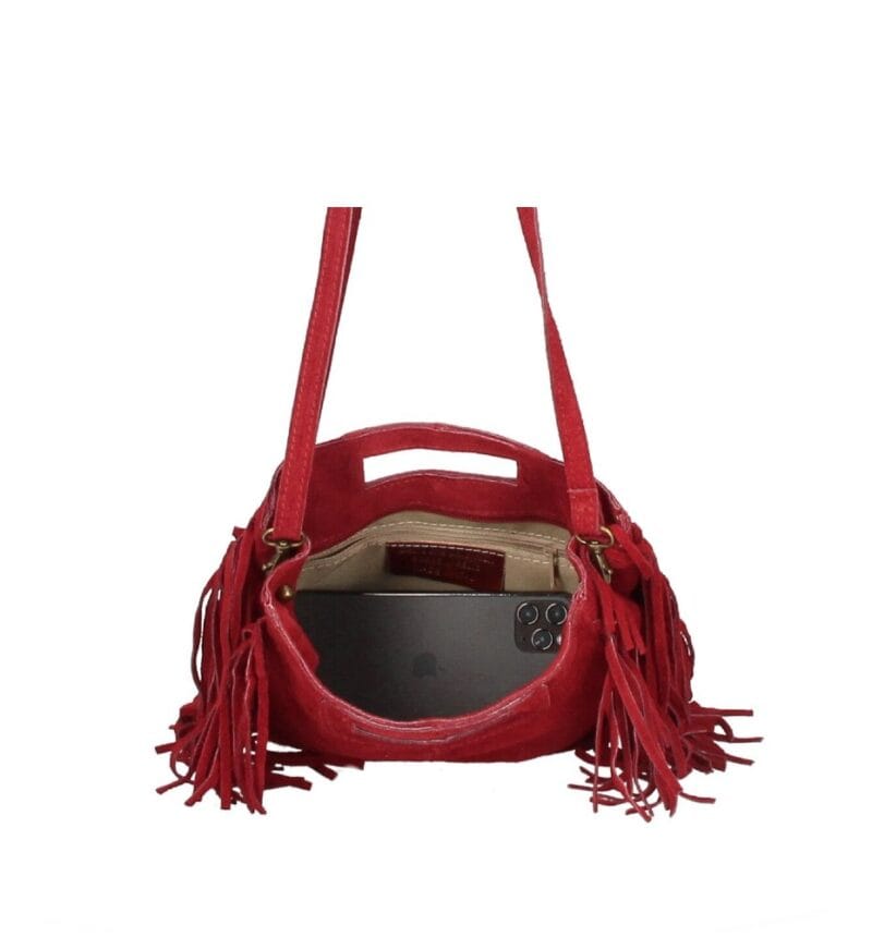 Suede Handtas Lauren Fringe rood rode trendy dames schoudertassen leer suede fringe zijkanten open