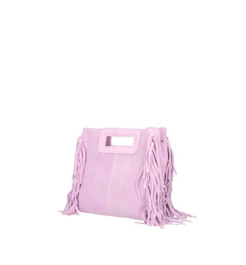 Suede Handtas Lauren Fringe roze babyroze lichtroze lila trendy dames schoudertassen leer suede fringe zijkanten