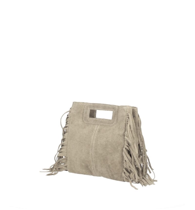 Suede Handtas Lauren Fringe taupe trendy dames schoudertassen leer suede fringe zijkanten