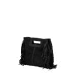 Suede Handtas Lauren Fringe zwart zwarte trendy dames schoudertassen leer suede fringe zijkanten