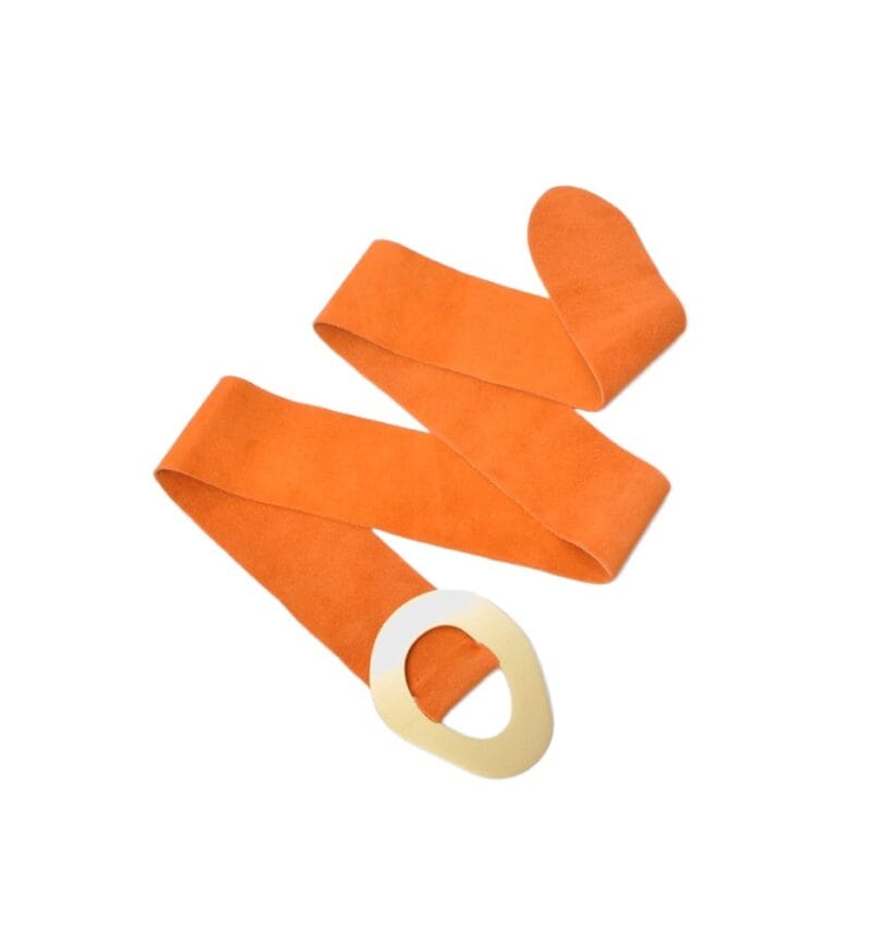 Brede Oranje Suede-Riem-ovale gesp Oranje orange -brede-leren-dames-riemen-trendy-gouden-gesp-kopen-bestellen