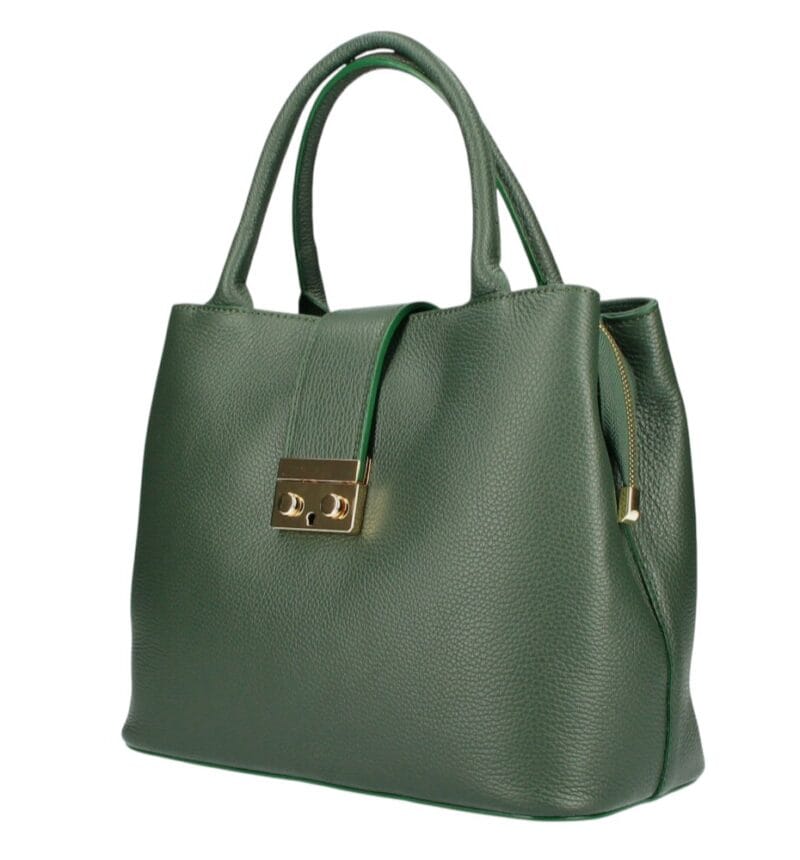 Leren Handtas Alissa donkergroen groene flessengroen ruime stevige handtassen extra hengsel chique luxe italiaans leren kantoor werk tassen kopen bestellen-Photoroom